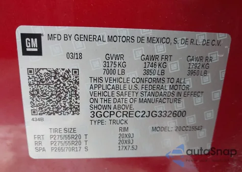 2018 Chevrolet Silverado 1500 1Lt from USA, damaged, VIN 3GCPCREC2JG332600
